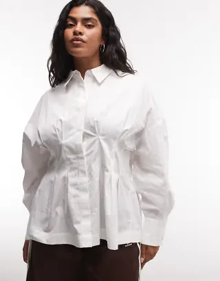 ASOS DESIGN Curve cinched detail shirt in white