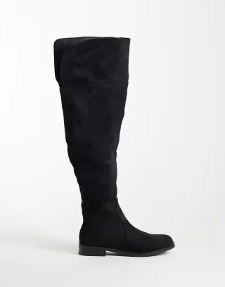 SEQWL Whisper faux suede refined over the knee boots in black