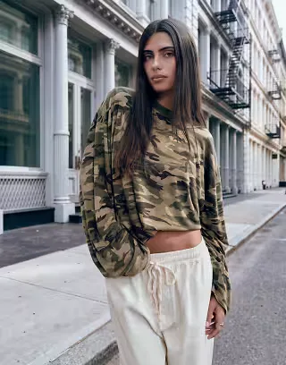 Lioness Bloom cotton blend long sleeve crew neck boxy T-shirt in camo print