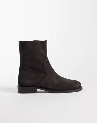 ASOS DESIGN Alma leather smart flat ankle boots in choc suede