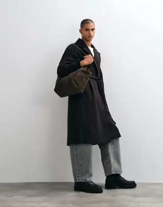 ASOS DESIGN oversized wool look belted overcoat in brown
