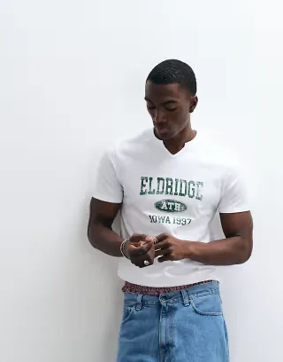 ASOS DESIGN slim T-shirt with Eldridge graphic in white