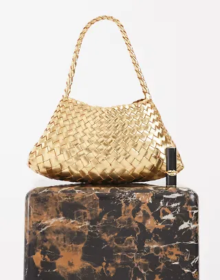 Dragon Diffusion Rosanna woven leather shoulder bag in gold metallic