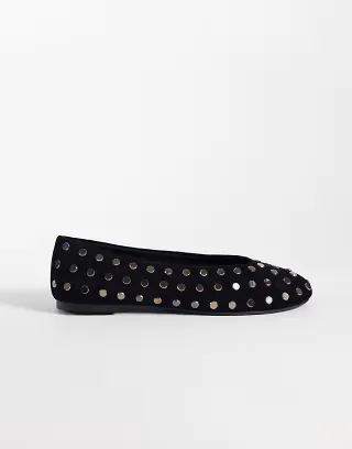 Mango Teen studded ballet flat in black