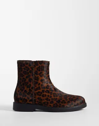 ASOS DESIGN zip up boots in leopard pony hair