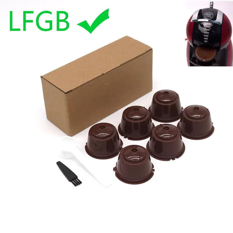 6Pcs Fit for Dolce Gusto Coffee Capsule Reusable Coffee Pod With Spoon Brush Kitchen Accessoriesor