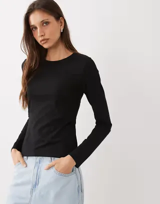 Cotton On longline crew long sleeve in black