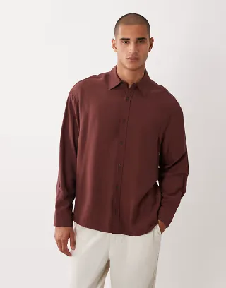 ASOS DESIGN oversized crinkle textured shirt in brown