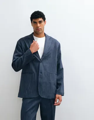 ASOS DESIGN oversized denim look suit jacket in navy pinstripe