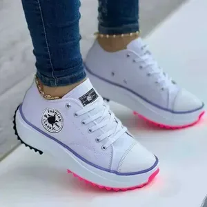 M250325 Womens Patterned Canvas Sports Shoes - Casual Flat Lace Sneakers for Everyday Wear