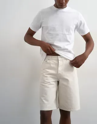 Topman rigid denim shorts in bone
