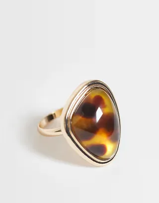 ASOS DESIGN ring with animal-print stone in gold