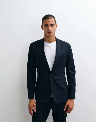 ASOS DESIGN slim suit jacket in navy pinstripe