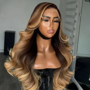 Highlight Ombre Honey Blonde Body Wave Human Hair Wigs - 13x6 HD Lace Frontal - Brazilian Glueless Preplucked Wig for Wo