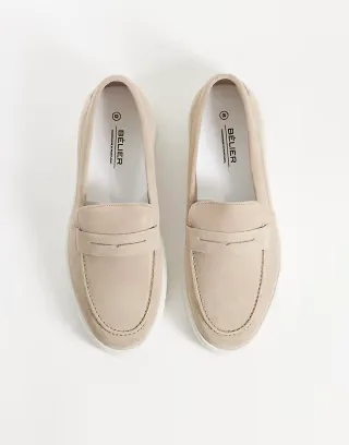Belier suede textured loafers in taupe