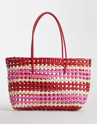 Sui Ava Kaya woven big tote bag in red and pink stripe
