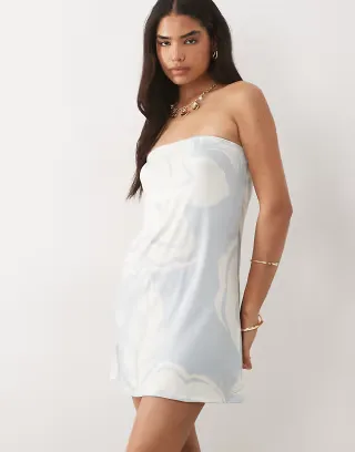 ASOS DESIGN bandeau a-line mini dress in blue floral print