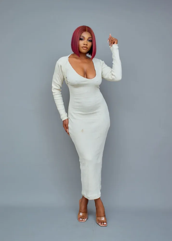 DEEP V-NECK MIDI DRESS