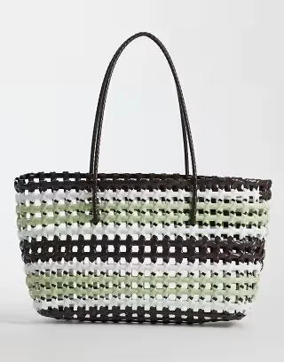 Sui Ava Kaya woven big tote bag in brown and green stripe