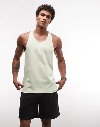 4505 cotton ringer tank top with quick dry finish in pistachio