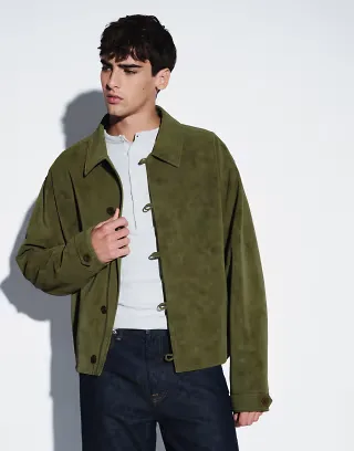 ASOS DESIGN oversized suede harrington jacket in green