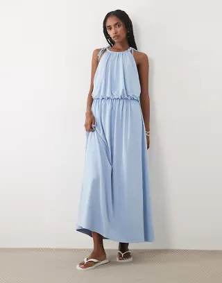 ASOS DESIGN halter neck with blouson maxi dress in light blue