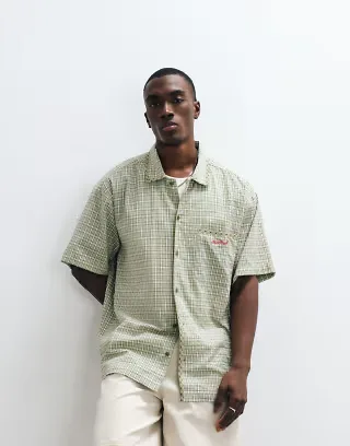 Reclaimed Vintage spliced plaid shirt in green and blue