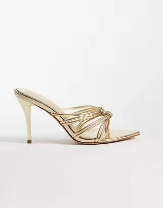 Simmi London Brii Wide Fit strappy heeled mule sandals in gold metallic