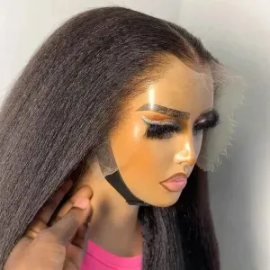 Kinky Straight Lace Front Wig: Brazilian Human Hair 13x4 Yaki Glueless HD Lace Wig for Women