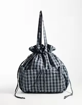 ASOS DESIGN ruched pocket tote bag in check print