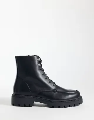ASOS DESIGN lace up boots with hiker detailing in black