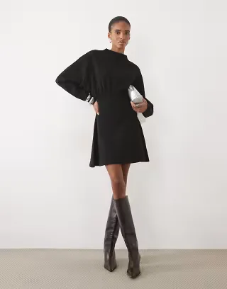 ASOS DESIGN Tall supersoft cinched waist mini dress in black