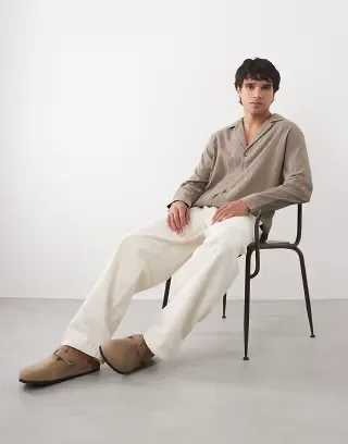 ASOS DESIGN relaxed deep camp collar textured shirt in brown