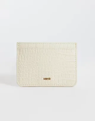 Mango croc effect card holder in pastel yellow