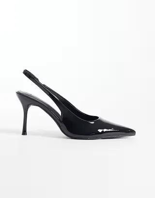 Simmi London Lirien pointed toe slingback heeled pumps in black crinkle PU