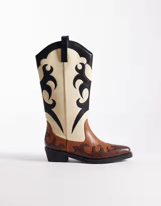 Public Desire Celia western boots in brown and cream