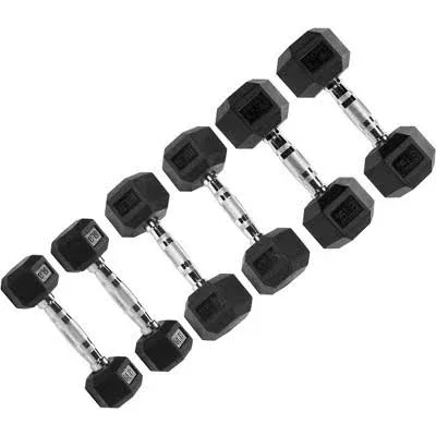 Signature Fitness Hex Dumbbells Strength Workout Equipment Set of 5 10 & 15 lbs
