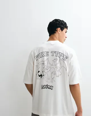 ASOS DESIGN oversized T-shirt with Pokemon Fire Type in Coconut Milk