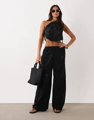 ASOS DESIGN Nienna beach embroidered pants