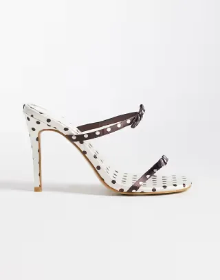 Kaiia exclusive contrast bow detail kitten heels in brown and cream polka dot print
