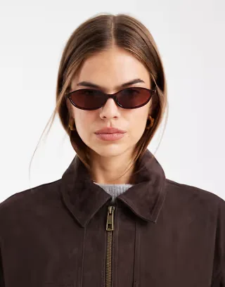 ASOS DESIGN slim oval sunglasses in milky brown