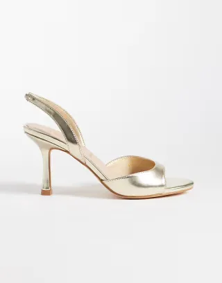 London Rebel Wide Fit Nora peep toe high heeled sandals in gold
