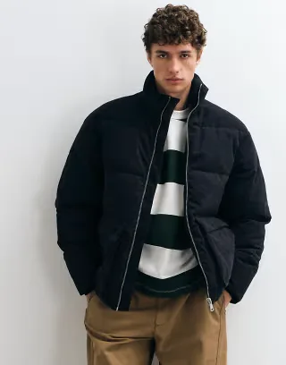 Jack & Jones cord double pocket puffer in dark gray