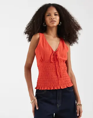 ASOS DESIGN shirred waist v neck cami in red