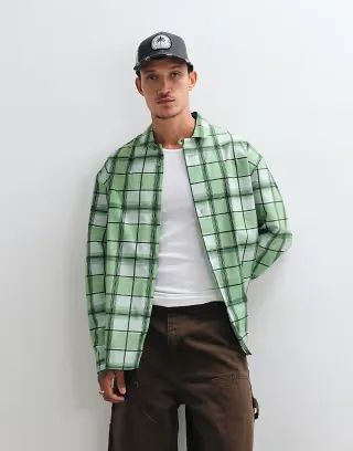 ASOS DESIGN oversized plaid shirt in green