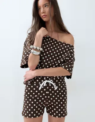 ASOS DESIGN polka dot micro shorts in choc - part of a set