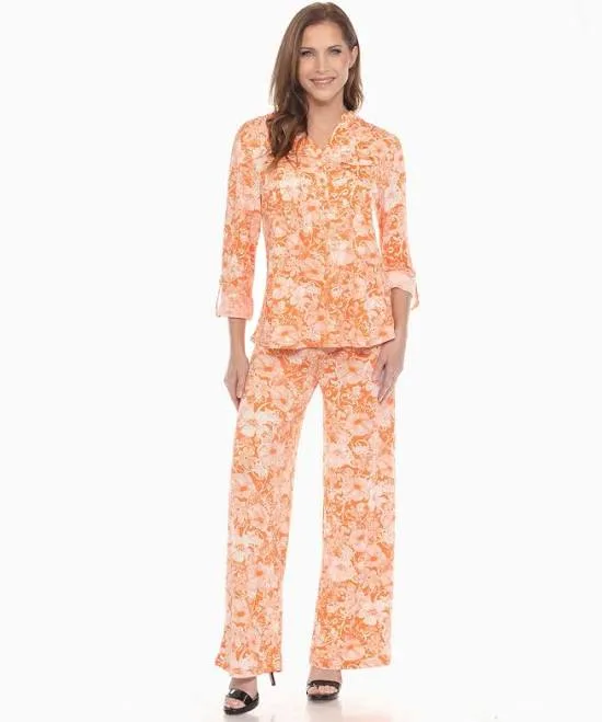 White Mark Women's Floral Print 2-Piece Tunic and Pant Set