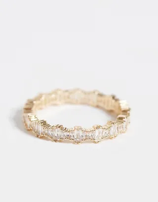 ASOS DESIGN Curve dainty ring with cubic zirconia stones in gold tone