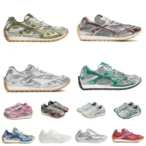 Designer Orbit Casual Runners Shoes - Breathable Leather Nylon Sneakers for Men & Women - Lace-Up Trainers in Silver, Bl