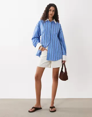 ASOS DESIGN contrast collar shirt in blue stripe